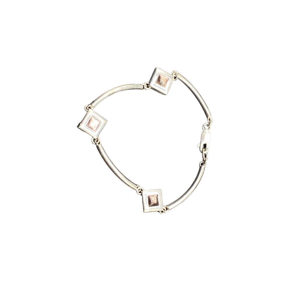 Sterling Silver 925 Bracelet Withthree Diamond Shaped Squares With Abalone